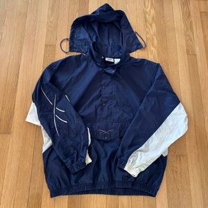 Vintage 90s Reebok Jacket Anorak 100% Nylon Blue Embroidered Large Windbreaker